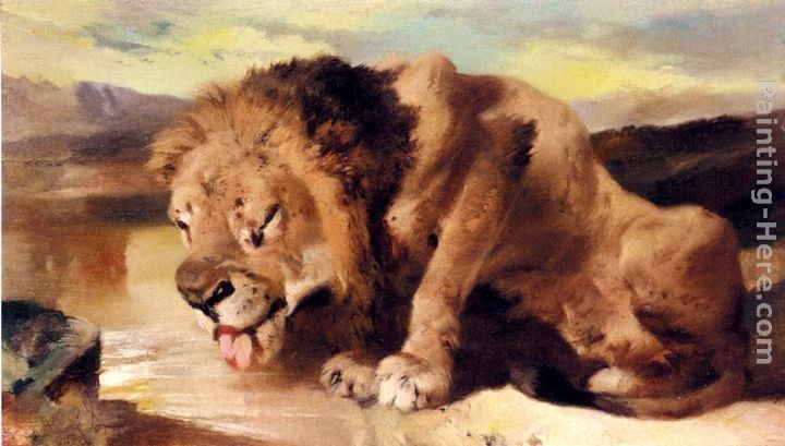 Sir Edwin Henry Landseer Lion Drinking At A Stream